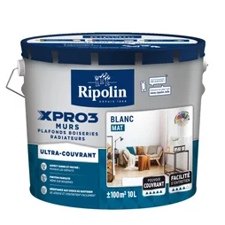 Peinture Mur, Plafond Et Boiserie Ripolin Xpro3 Blanc Mat, 10 L