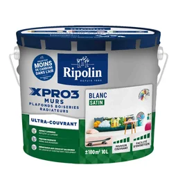 Peinture Mur, Plafond Et Boiserie Ripolin Xpro3 Blanc Satiné, 10 L