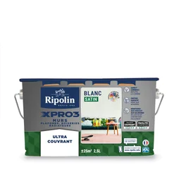 Peinture Mur, Plafond Et Boiserie Ripolin Xpro3 Blanc Satiné, 2.5 L