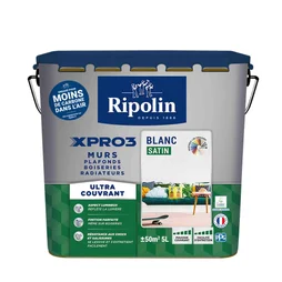 Peinture Mur, Plafond Et Boiserie Ripolin Xpro3 Blanc Satiné, 5 L