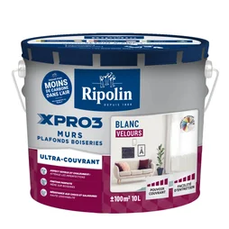 Peinture Mur, Plafond Et Boiserie Ripolin Xpro3 Blanc Velours, 10 L