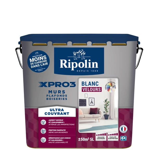 Peinture Mur, Plafond Et Boiserie Ripolin Xpro 3 Blanc Velours, 5 L