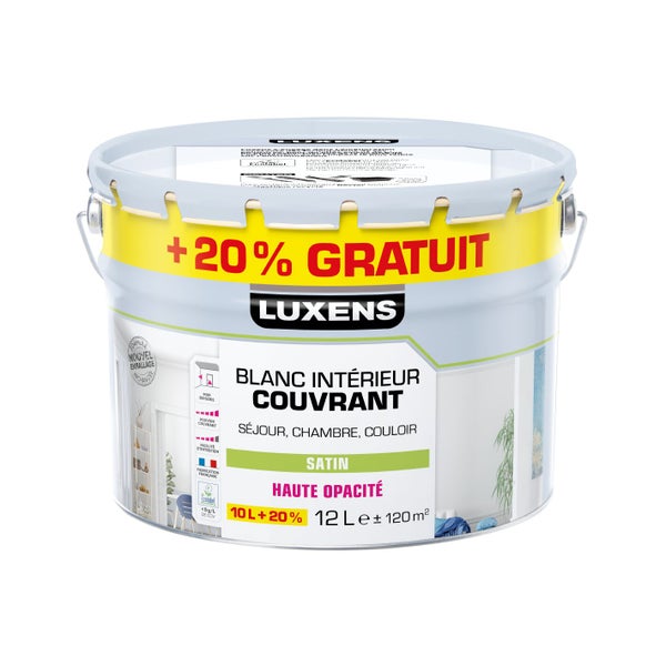 Peinture mur, boiserie blanc satin LUXENS Couvrant 10L+20% gratuit