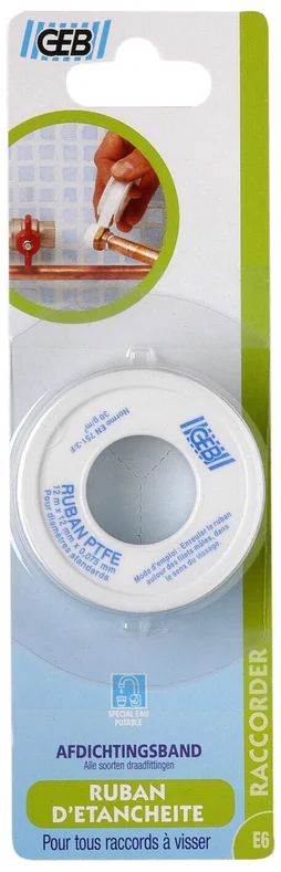 Ruban téflon, GEB, Ep. 0.075 x L.12 mm x L.12 m