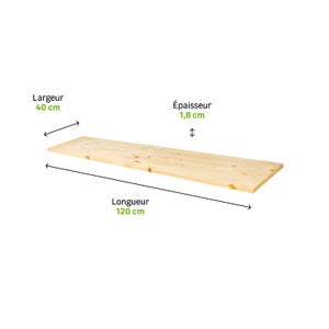 Tablette en sapin rustique, L.120 x l.40 cm x Ep.18 mm