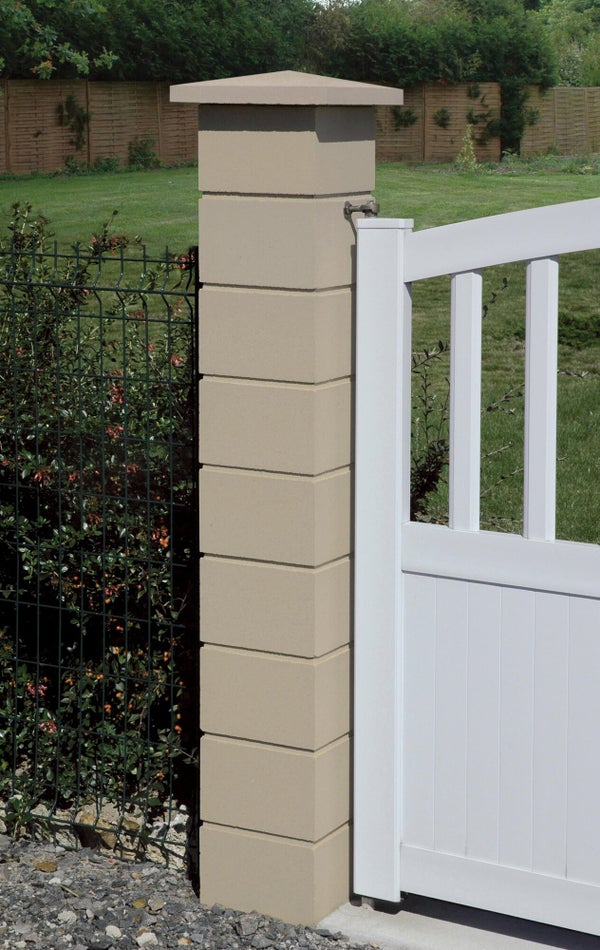 Elément De Pilier Classique Lisse Ton Pierre,  H.16.7 X L.25 X P.25 Cm