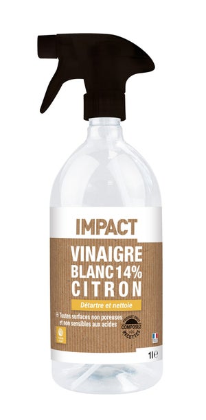 Vinaigre blanc ménager liquide multisurface 14%, IMPACT, citron 1 L