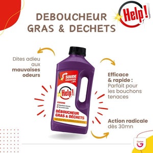 Déboucheur évier Turbo gras et déchets HELP, 1L