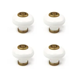 Boutons de meuble ronds, acier blanc laitonné, Diam.31 mm X4