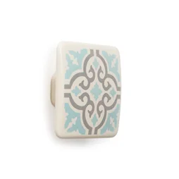 Bouton De Meuble Carreau De Ciment Zamak Peint Blanc/Gris H.20 X L.37 X P.37 Mm
