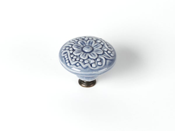 Bouton de meuble rond, porcelaine bleu, Diam.44 mm