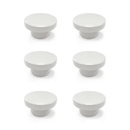 Boutons de meuble ronds, bois blanc verni, Diam.39 mm X6