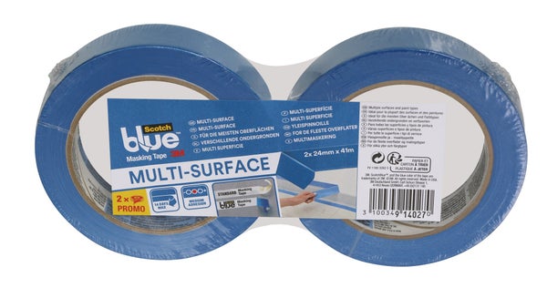 Lot de 2 rubans de masquage multisurface, SCOTCH, L.24 mm X l.40 m bleu