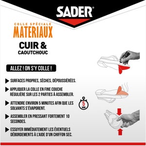 Colle d'assemblage cuir/caoutchouc sader transparente tube 30ml