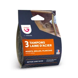 Lot de 3 tampons à récurer Laine d'acier pour inserts verre de cheminée, GERLON 