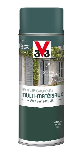 Peinture Aérosol Extérieur Multi-Matériaux V33, Vert Basque Satiné, 0.4 L