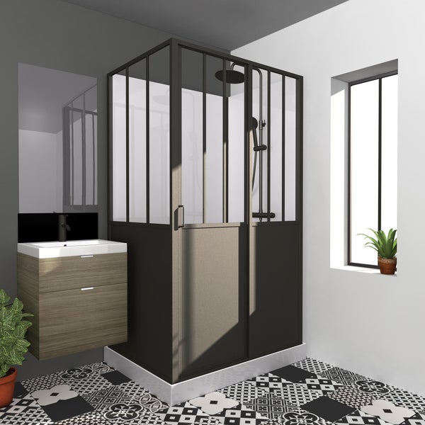 Cabine de douche d'angle L.120 x l.90 cm noir, Artelo