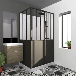Cabine de douche d'angle L.120 x l.90 cm noir, Artelo