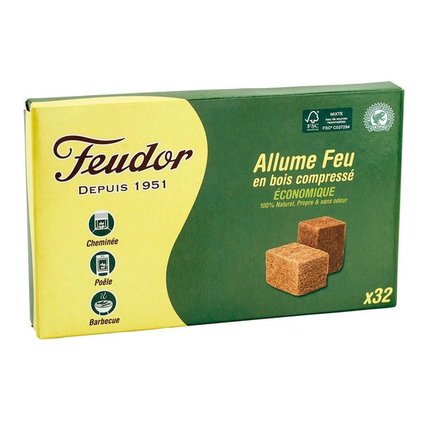Allume-feu en bois compressés, FLAM & CO, 32 cubes