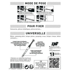Lot De 4 Chevilles À Expansion Nylon Spit, Diam.10 X L.80 Mm