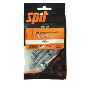 Lot De 4 Goujons À Bague À Expansion Acier Spit, Diam.8 X L.55 Mm