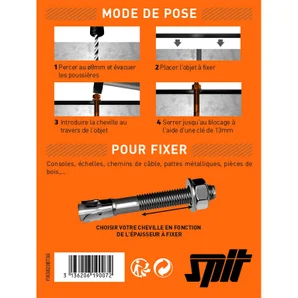 Lot de 30 goujons à bague à expansion acier Spit, diam. 8 x L. 70 mm