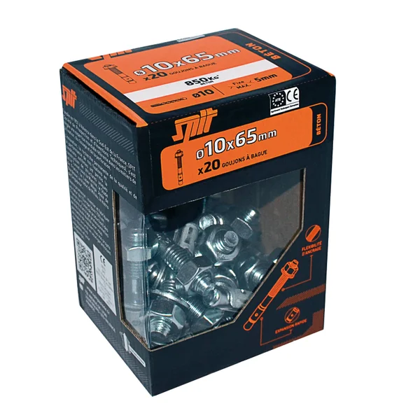 Lot de 20 goujons à bague à expansion acier Spit, diam. 10 x L. 65 mm