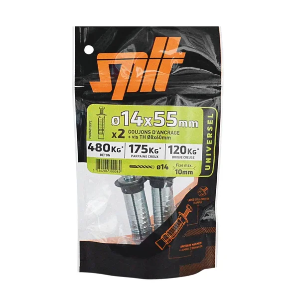 Lot De 2 Goujons Et Vis Acier Spit, Diam.14 X L.55 Mm