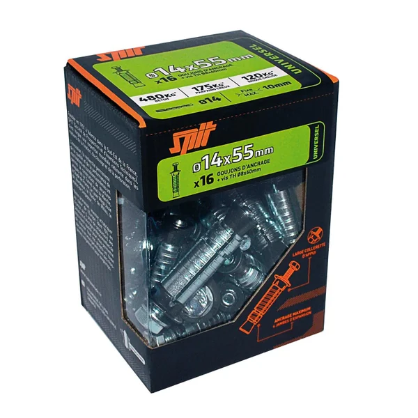 Lot de 16 goujons avec vis prima SPIT, diamètre 14 mm x L. 55 mm