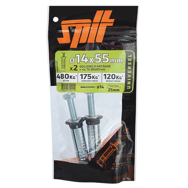 Lot De 2 Goujons À Expansion Acier Spit, Diam.14 X L.55 Mm
