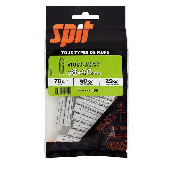 Lot De 10 Chevilles Spit, Diam.8 Mm X L.40 Mm