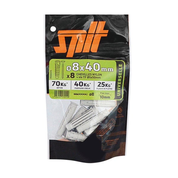 Lot De 8 Chevilles Et Vis Spit, Diam.8 Mm X L.40 Mm