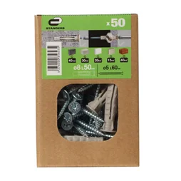 Lot De 50 Chevilles Et Vis À Expansion Standers, Diam.8 Mm X L.50 Mm