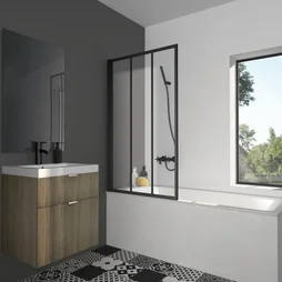 Pare-baignoire pivotant transparent noir, H.140 x l.85 cm Artelo