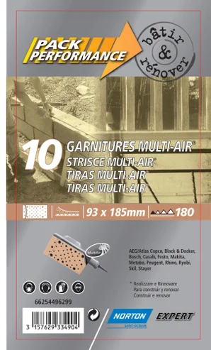 Lot de 10 patins abrasifs NORTON, 93x185 mm, grains 180
