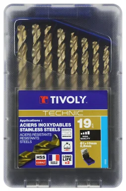 Coffret Forets Technic Hss 19 Pièces Métal, Diam.1 À 10 Mm Tivoly