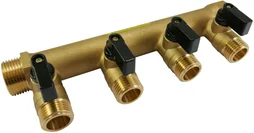 Collecteur Mf 20/27 - 4 Départs Avec Vannes À Compression Laiton M 15 X 21