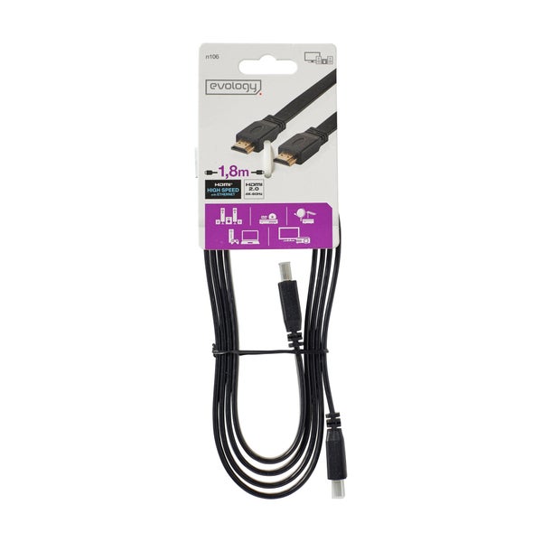 Câble Hdmi Plat Mâle, 1.8 M Evology
