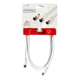 Câble coaxial 9.52m² femelle / mâle blanc 2m + adaptateur mâle/mâle, EVOLOGY
