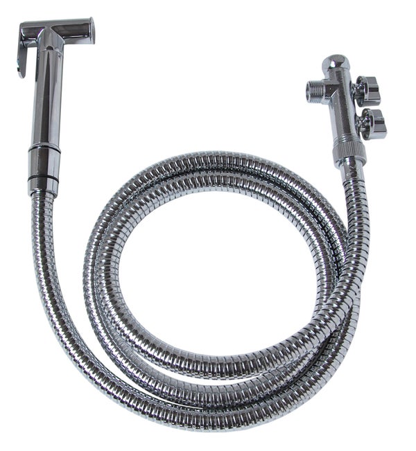 Kit hygiène WC : douchette laiton + flexible inox + raccord 3 voie + support douchette SUPERB METAL