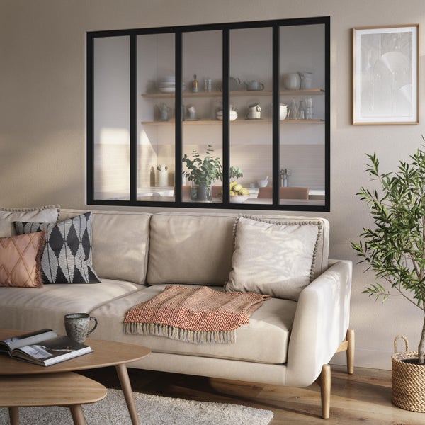 Verrière atelier fixe noir mat 5 carreaux en aluminiu, H.108 x l.153 cm