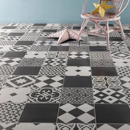 Carrelage Sol/Mur Forte Effet Carreau Ciment Noir Et Blanc Gatsby L.20 X L.20 Cm