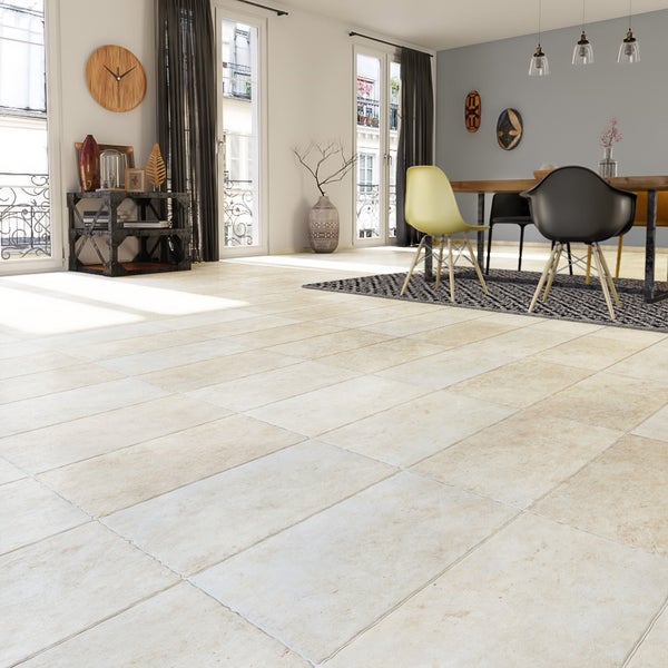 Carrelage Sol Et Mur Forte Effet Pierre Beige Monastère L.30 X L.50 Cm