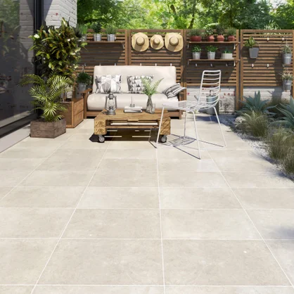 Carrelage sol extérieur effet pierre beige Monastère l.30 x L.50 cm