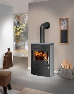Poêle à bûche Agero 2.0, JUSTUS, 7 kw noir et gris
