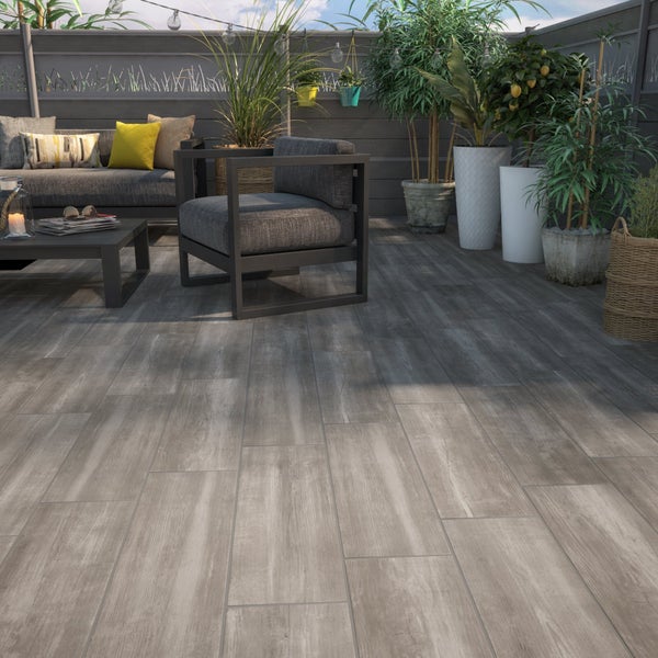 Carrelage sol extérieur effet bois taupe Apero l.20 x L.60.4 cm 