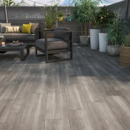 Carrelage sol extérieur effet bois taupe Apero l.20 x L.60.4 cm 