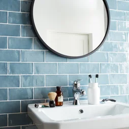 Carrelage Mur Forte Uni Bleu Grise Brillant L.7.5 X L.15 Cm, Bakerstreet