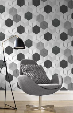 Papier Peint Intissé Hexagone 3D Blanc Alu