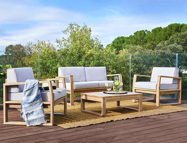Salon bas de jardin bois beige Solaris NATERIAL, 4 personnes